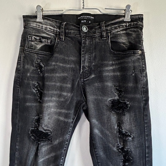 Supply & Demand Black Distressed Skinny Jeans 30/31 - Picture 2 of 12